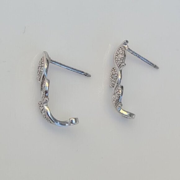 Vintage Sterling Silver Rhinestone Crystal Leaf Fall Design Half Hoop Earrings - Picture 7 of 9